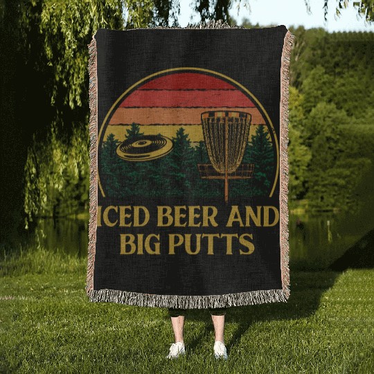 Iced Beer and Big Putts Disc Golf Beer Lover Golfe Woven Blankets