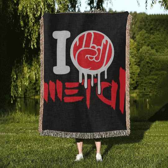 I Love Heavy Metal Hard Rock Music Graffiti Heart Woven Blankets