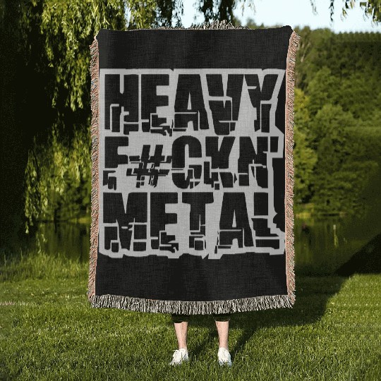 Heavy F#ckin' Metal Hard Rock Fun Music Text Quote Woven Blankets