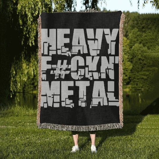 Heavy F#ckin' Metal Hard Rock Fun Music Text Quote Woven Blankets