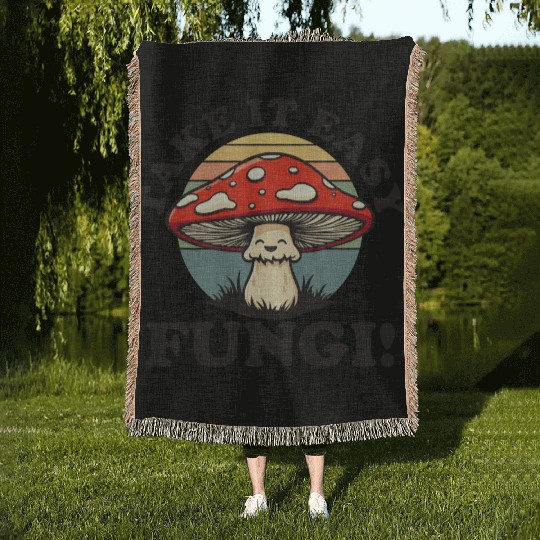 Take It Easy Fungi! - Relaxed Mushroom Design Woven Blankets