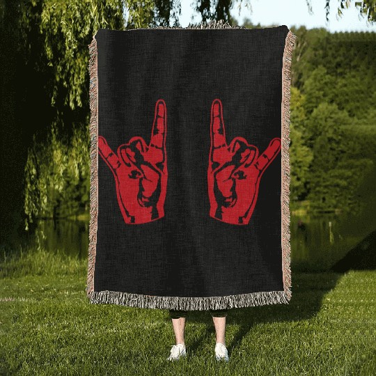 Two heavy metal hard rock horn finger hand gesture Woven Blankets