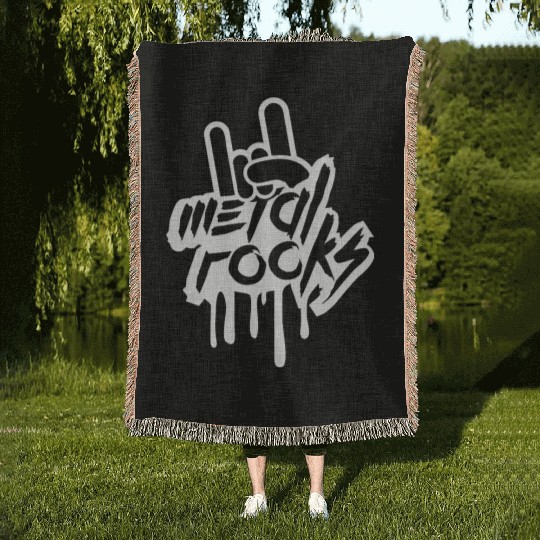 Heavy metal rocks graffiti spray drop hand gesture Woven Blankets