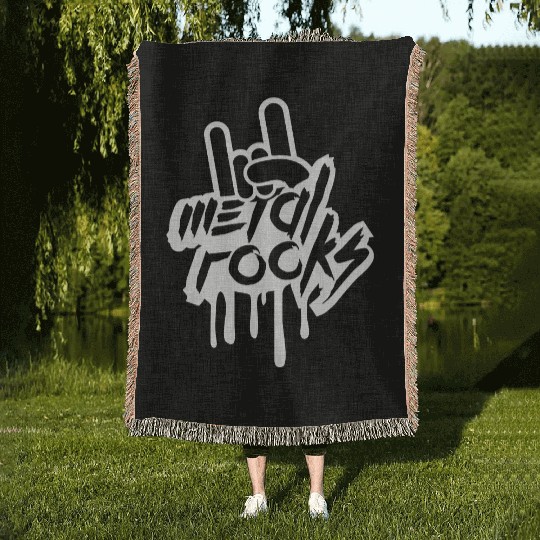 Heavy metal rocks graffiti spray drop hand gesture Woven Blankets