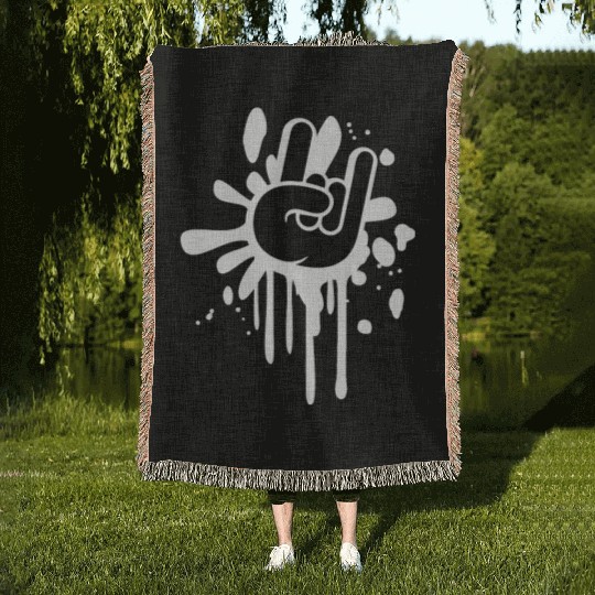 Heavy metal graffiti drop horn finger hand gesture Woven Blankets