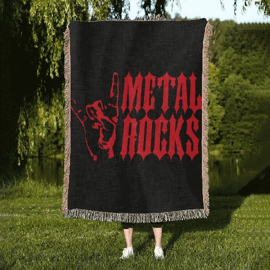 Heavy metal rocks hard rock music fun hand gesture Woven Blankets
