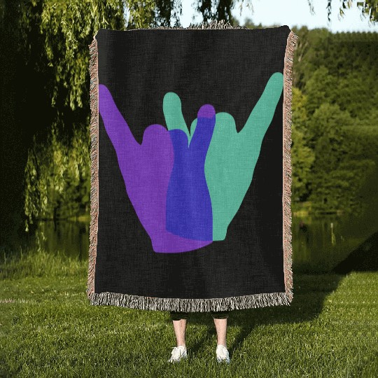 Two heavy metal hard rock horn finger hand gesture Woven Blankets