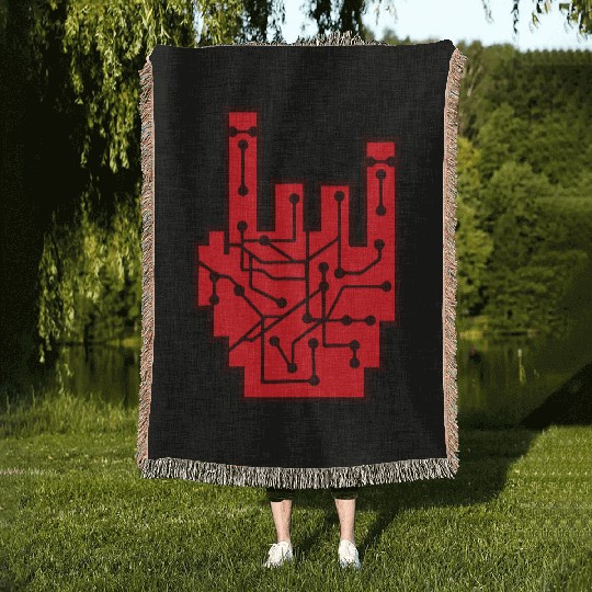 Heavy metal nerd electronic circuits hand gesture Woven Blankets