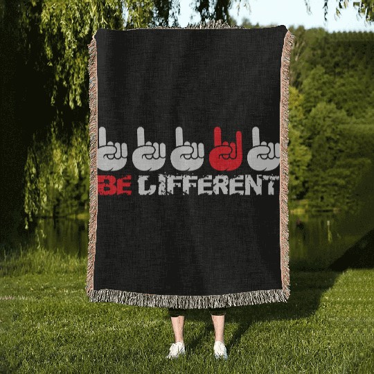 5 Be Different Heavy Metal Hard Rock Hand Gestures Woven Blankets