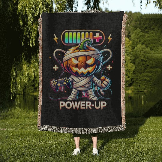 Pumpkin Mummy Gamer Wrapped in Halloween Fun Woven Blankets