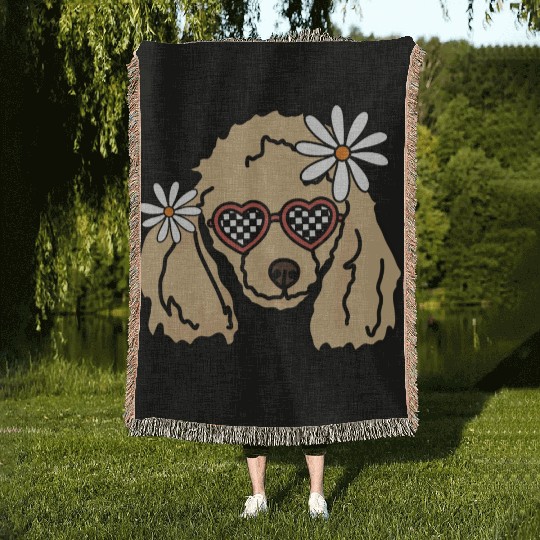 Poodle Brown retro Dog Woven Blankets