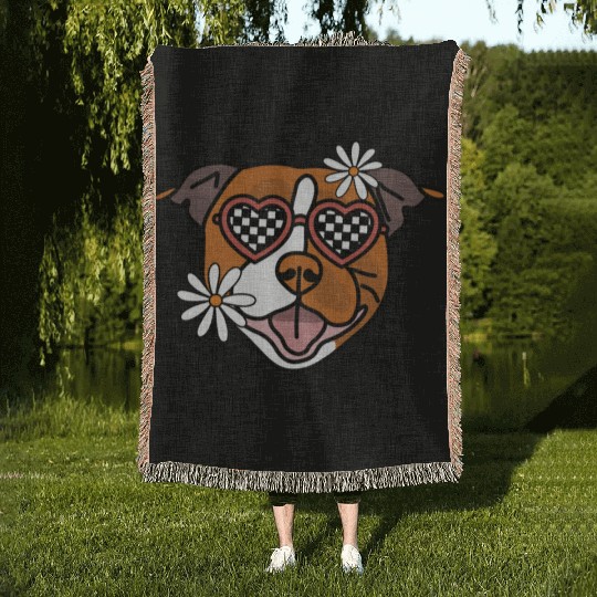 Staffordshire Brown Retro Dog Woven Blankets