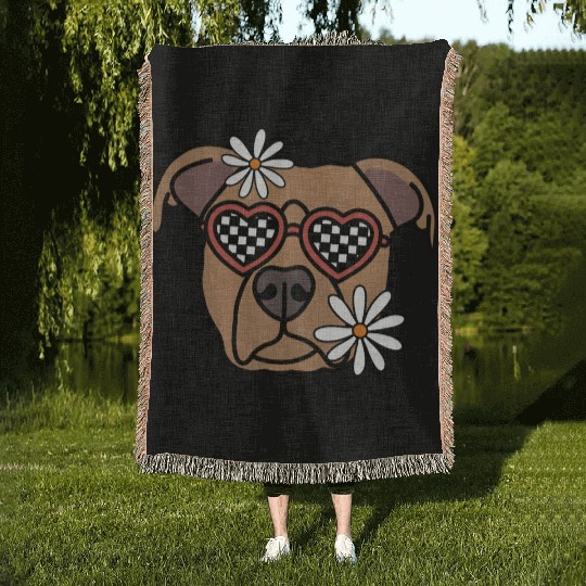 Pitbull Brown Retro Dog Woven Blankets