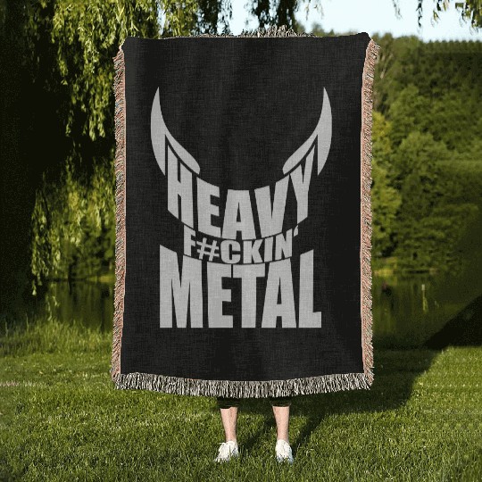 Heavy F#ckin' Metal Hard Rock Fun Music Text Quote Woven Blankets