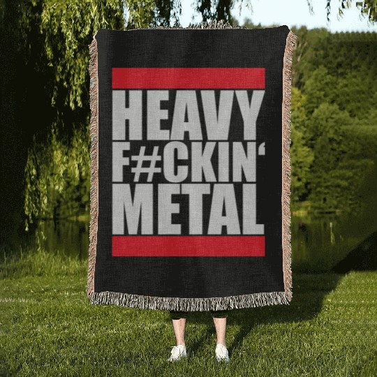 Heavy F#ckin' Metal Hard Rock Fun Music Text Quote Woven Blankets