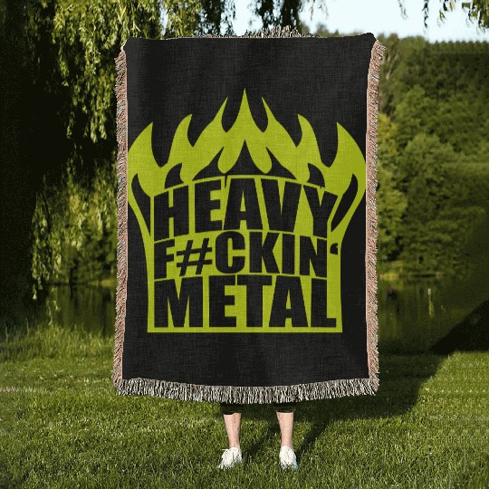 Heavy F#ckin' Metal Hard Rock Fun Music Text Quote Woven Blankets