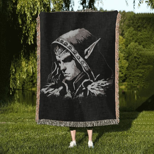 Dark Elf Archmage Illustration Woven Blankets