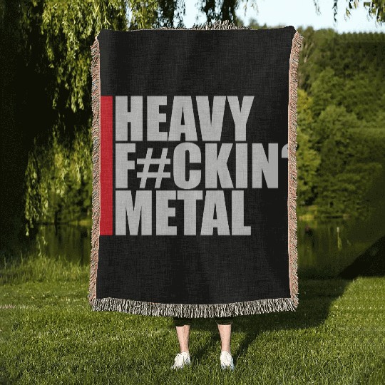 Heavy F#ckin' Metal Hard Rock Fun Music Text Quote Woven Blankets