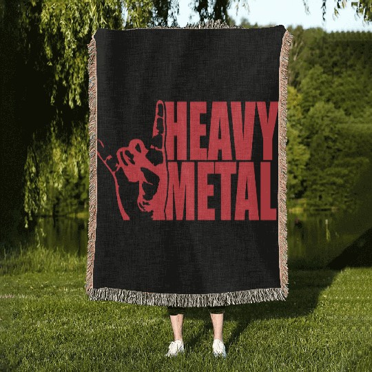 Heavy Metal Fun Hard Rock Music Horns Hand Gesture Woven Blankets