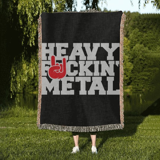 Heavy F#ckin' Metal Hard Rock Fun Music Text Quote Woven Blankets