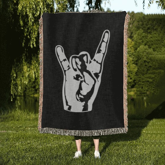 Heavy Metal Fun Hard Rock Music Horns Hand Gesture Woven Blankets