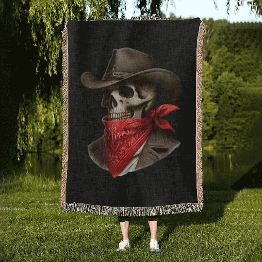Cowboy Skeleton Skull Bandit Woven Blankets