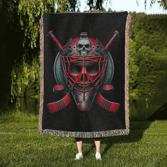 Red Skull Hockey Goalie Woven Blankets