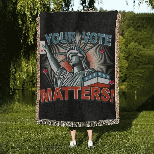 Statue of Liberty & voting card -Your Vote Matters Woven Blankets