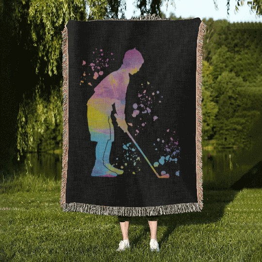 Golfer Colorsplash Kids Miniature Golf Woven Blankets