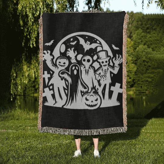 Fun Halloween Kids Pumpkin Party With Zombie Woven Blankets