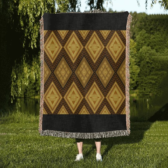 Ancient Gold Diamond Pattern, indigenous art Woven Blankets