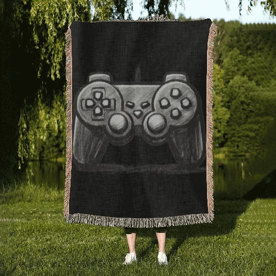 Gamer Controller Cartoon Charcoal Gaming Art 3 Woven Blankets
