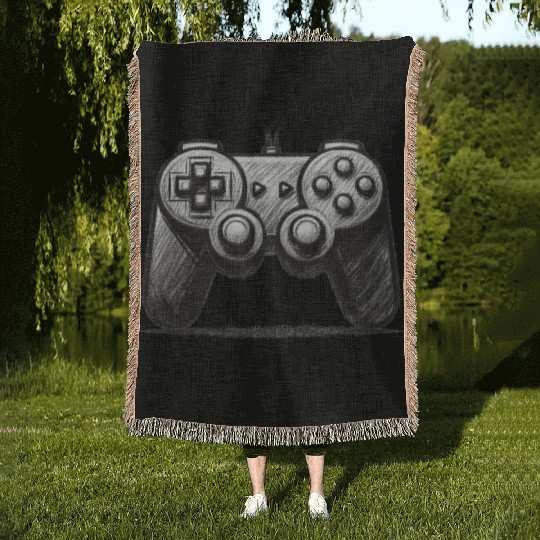 Gamer Controller Cartoon Charcoal Gaming Art 4 Woven Blankets