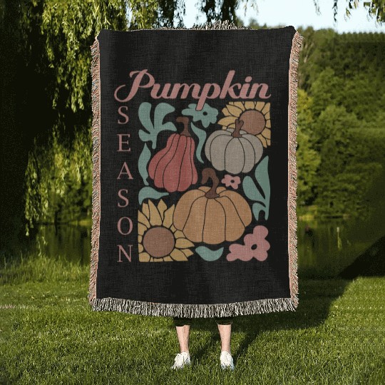 Boho Pumpkin season - Fall autumn vibes Woven Blankets