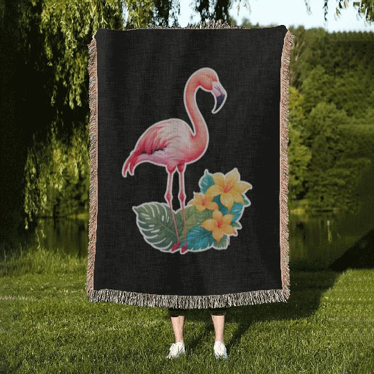 Tropical Flamingo with Floral Elegance Woven Blankets
