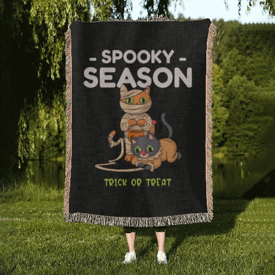 Spooky Seasons Trick or Treat Cat Mummy Woven Blankets