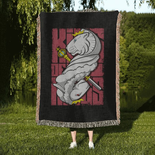 Lion King and the Holy Lamb Christian Art Woven Blankets