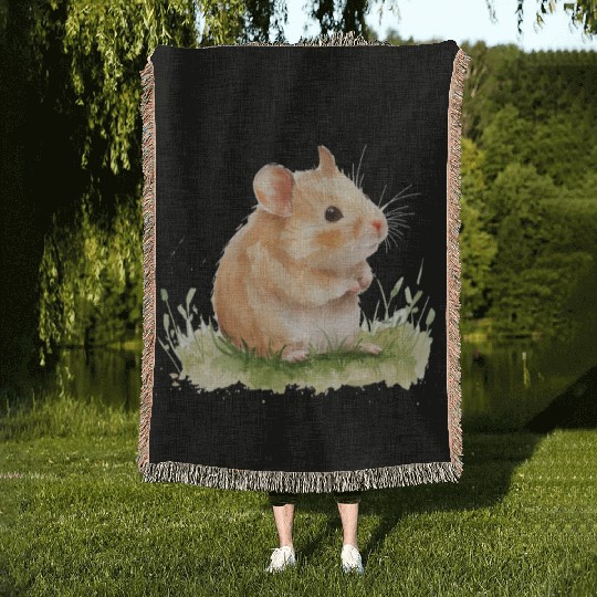 Cute Baby Hamster Watercolor Woven Blankets