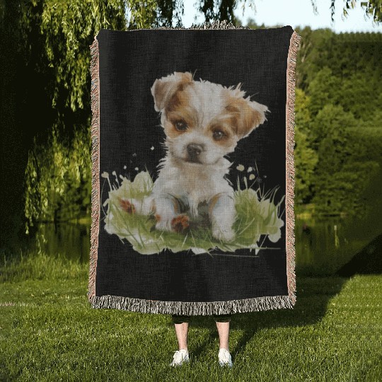 Cute Baby Dog Watercolor Woven Blankets
