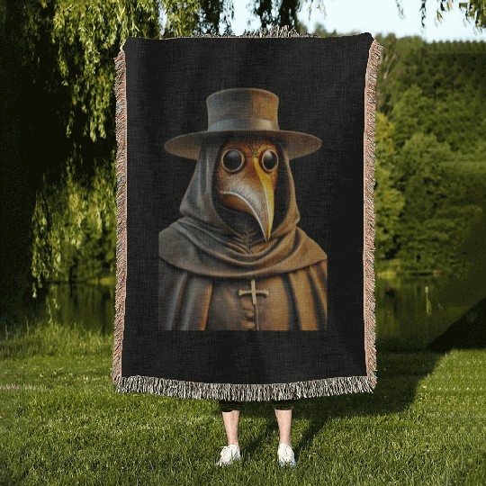 Golden Plague Doctor Woven Blankets