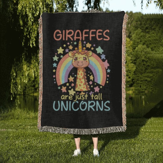 Giraffe Giraffes Are Just Tall Unicorns Woven Blankets