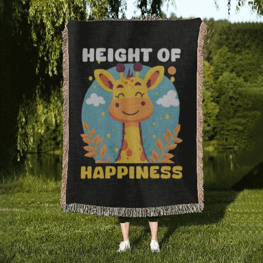 Giraffe Height Of Happiness Woven Blankets