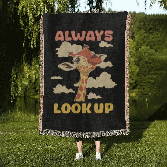 Giraffe Always Look Up Woven Blankets