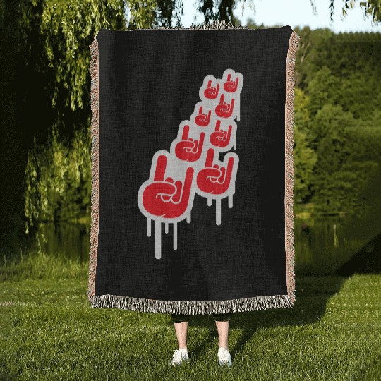 Heavy metal graffiti drop horn finger hand gesture Woven Blankets