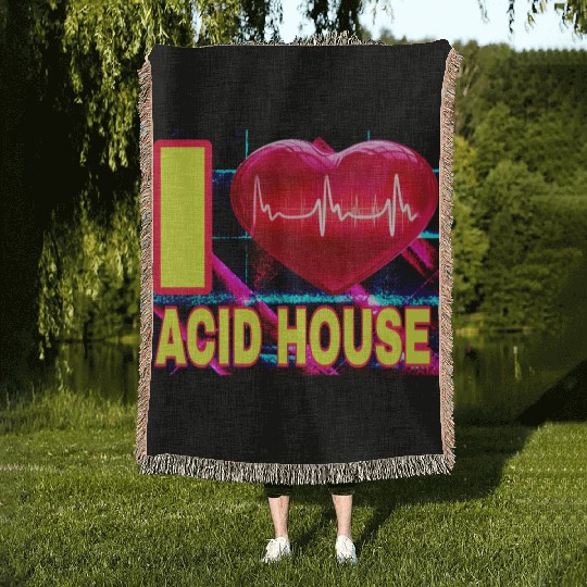 I LOVE ACID HOUSE YELLOW FONTS Woven Blankets
