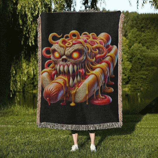 Monster Hot Dog Horror Woven Blankets