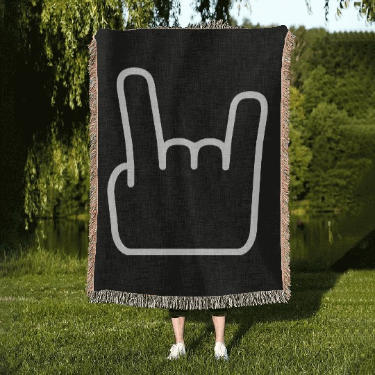 Heavy Metal Fun Hard Rock Music Horns Hand Gesture Woven Blankets