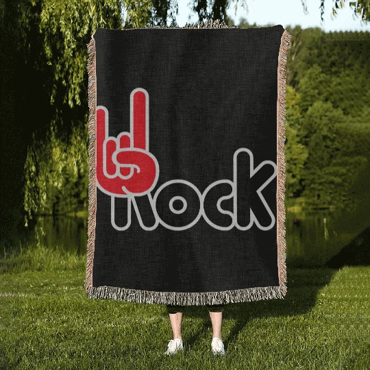 Heavy Metal Fun Hard Rock Music Horns Hand Gesture Woven Blankets