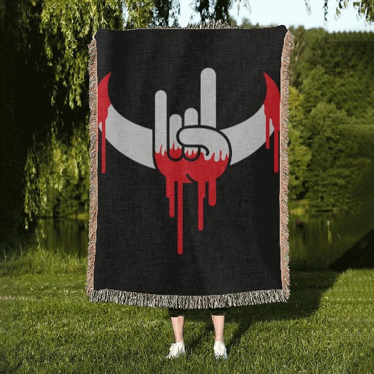 Heavy Metal Graffiti Drop Spray Horns Hand Gesture Woven Blankets
