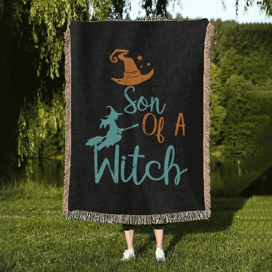 Son of a Witch Halloween Trick Or Treat Boys Wizar Woven Blankets